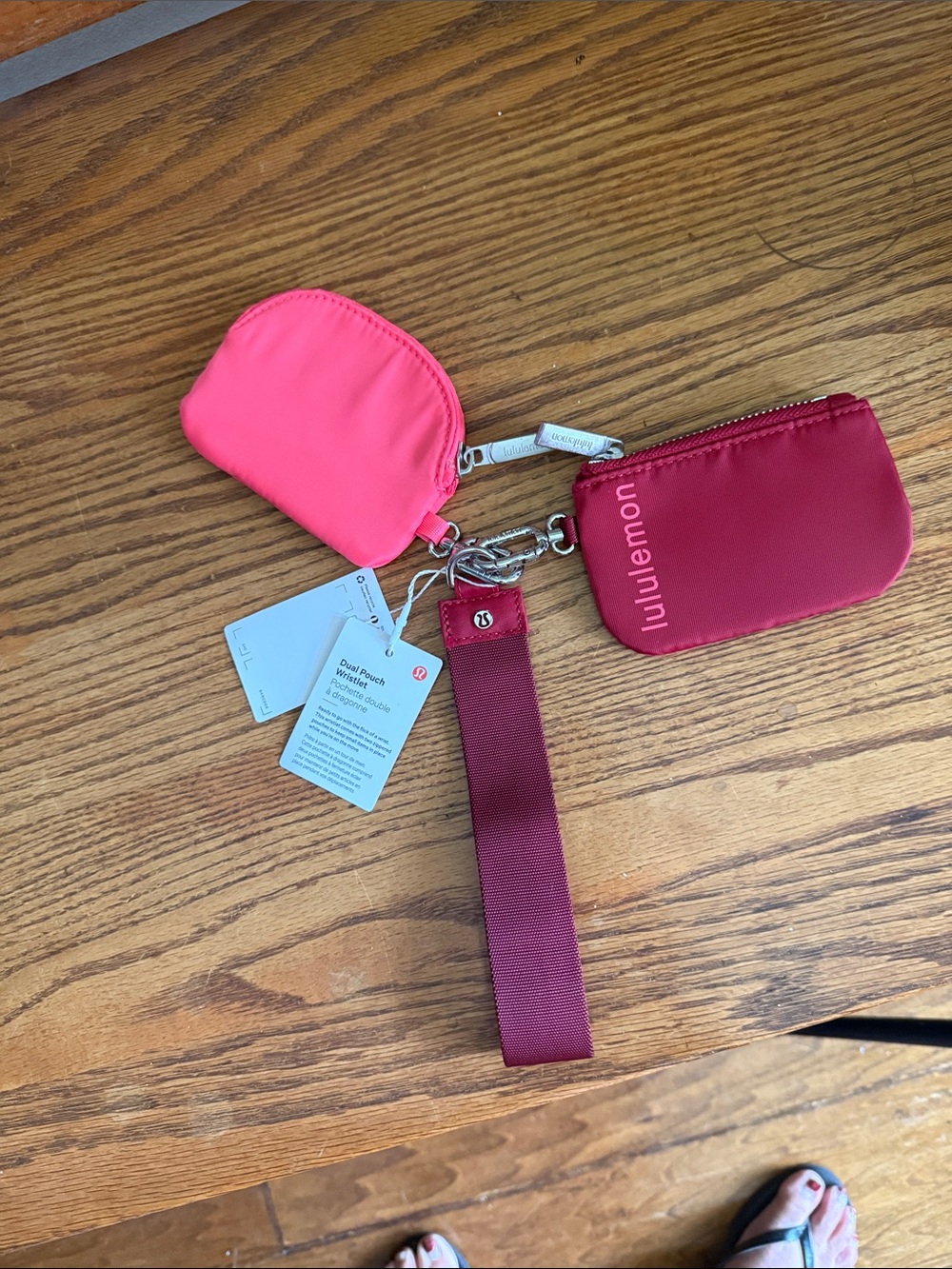 lululemon athletica Pink and Red Dual Coin Pouch Keychain Wristlet